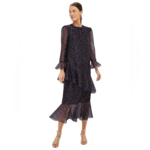 Tuckernuck Midnight Oleander Sasha Dress in Navy XXXLarge New Womens Midi Floral